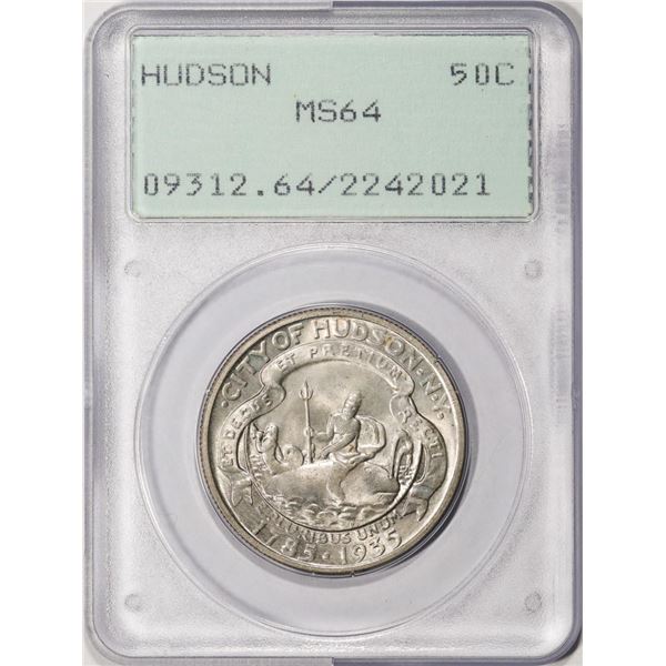 1935 Hudson Commemorative Half Dollar Coin PCGS MS64 Green Rattler Holder