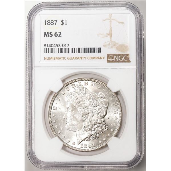 1887 $1 Morgan Silver Dollar Coin NGC MS62