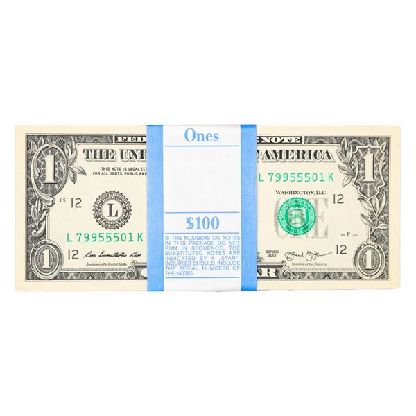 Pack of (100) Consecutive 2013 $1 Federal Reserve Notes San Francisco