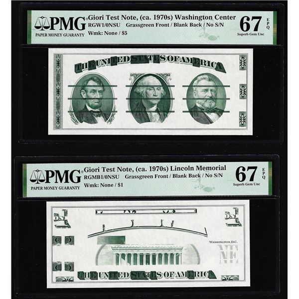 Set of Giori Test Note Washington & Lincoln Memorial PMG Superb Gem Unc 67EPQ
