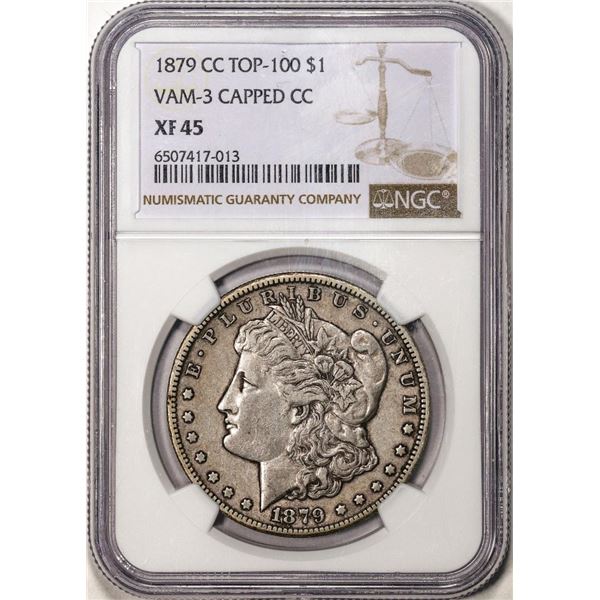 1879-CC Vam-3 Capped Top-100 $1 Morgan Silver Dollar Coin NGC XF45