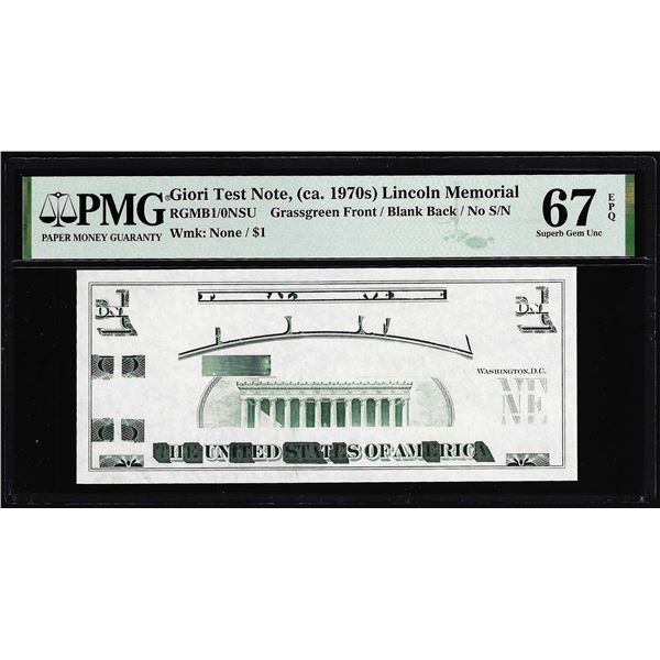 Circa 1970's Lincoln Memorial Giori Test Note PMG Superb Gem Uncirculated 67EPQ
