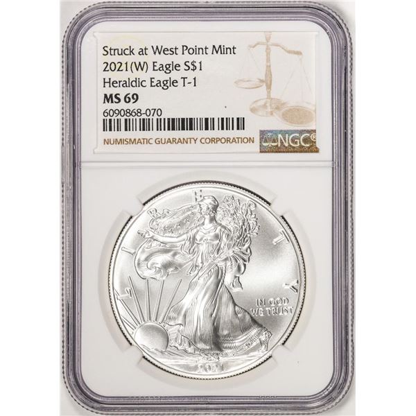 2021(W) T-1 $1 Heraldic American Silver Eagle Coin NGC MS69 West Point Mint