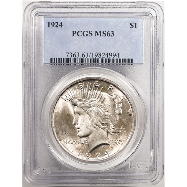 1924 $1 Peace Silver Dollar Coin PCGS MS63