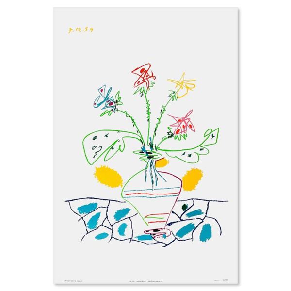 After Pablo Picasso (1881-1973) "Vase with Flowers" Print Collograph on Paper