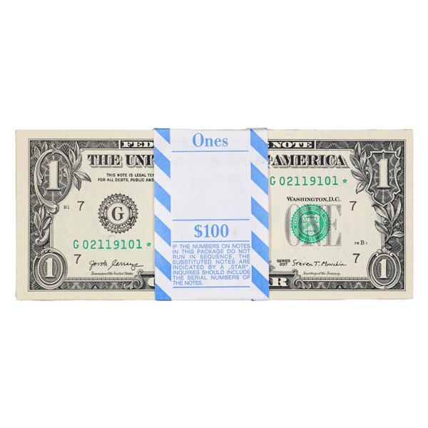 Pack of (100) Consecutive 2017 $1 Federal Reserve STAR Notes Chicago