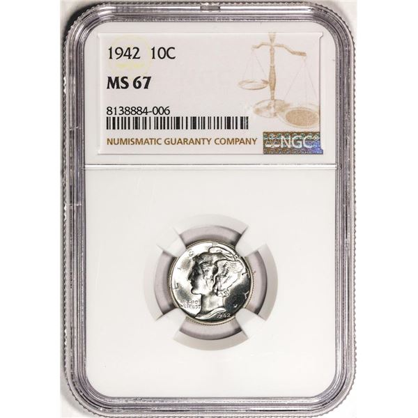 1942 Mercury Dime Coin NGC MS67