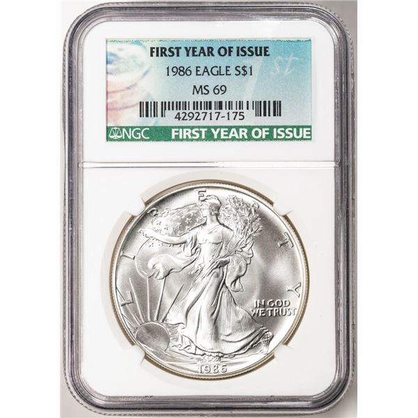 1986 $1 American Silver Eagle Coin NGC MS69 First Year of Issue