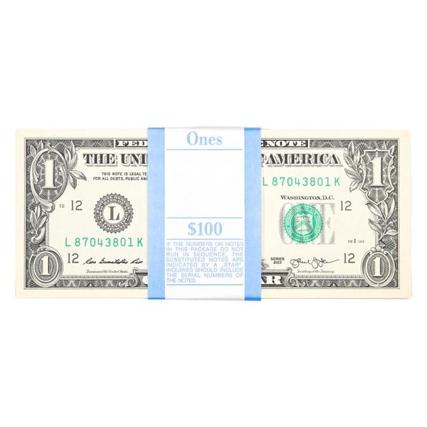 Pack of (100) Consecutive 2013 $1 Federal Reserve Notes San Francisco