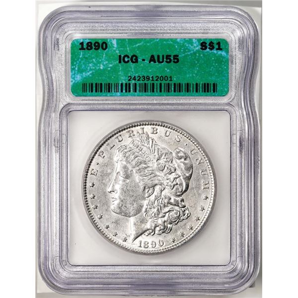1890 $1 Morgan Silver Dollar Coin ICG AU55
