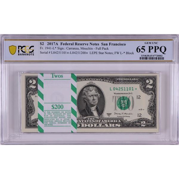 Pack 2017A $2 Federal Reserve STAR Notes San Francisco Fr.1941-L* PCGS Gem UNC 65PPQ