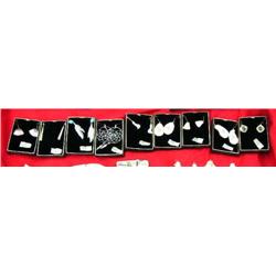 Lot of 9 sets of Earrings, 5 have nuggets, 1 is a pair of Ulus, 1 is pair of silver feathers with bl