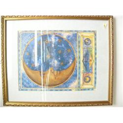 Framed Print of moon and Sea life 21" x 17" F.S.  (3)