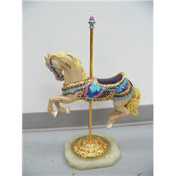Metal Carrousel Horse mounted on a soapstone Base signed by Ron 1988  20 3/4" Tall x 13"long  (2)