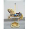 Image 1 : Metal Carrousel Horse mounted on a soapstone Base signed by Ron 1988  20 3/4" Tall x 13"long  (2)