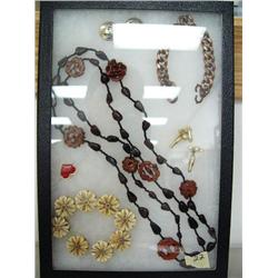 Lot of Costume Jewelry with Bone Bracelet Walnut Necklace, Earrings and Heavy copper Bracelet (74)