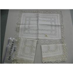 3 piece Dresser set, hand done lace (priced at $65)  (74)