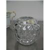 Image 2 : 3 Pieces of beautiful heavy cut glass Fostoria, covered candy dish, rose bud vase, and 11" footed Pl