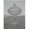 Image 4 : 3 Pieces of beautiful heavy cut glass Fostoria, covered candy dish, rose bud vase, and 11" footed Pl