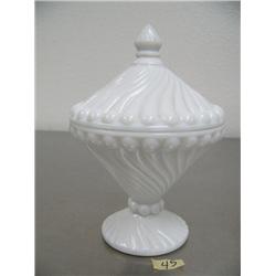 Beautiful Milk Glass Covered Dish 7.5" Tall (74)
