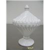 Image 1 : Beautiful Milk Glass Covered Dish 7.5" Tall (74)