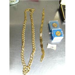2 Dept of Transportation pins (1 Diamond, 1 Emerald), Gold plated Necklace, Bracelet  (74)