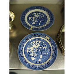 2 Buffalo Pottery 9.5" Blue Willow Plate and another Blue Willow plate with small chip (74)