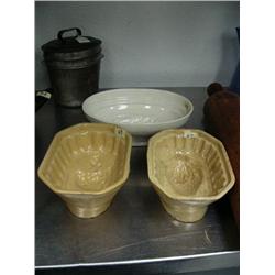 Lot of 3 very Old Pudding molds, crockery Priced at $850 for the three (74)