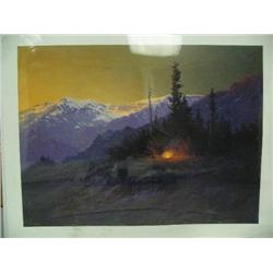 Print by James Belcher  116/195  Man by Campfire  IS 23" x 30"   (22)