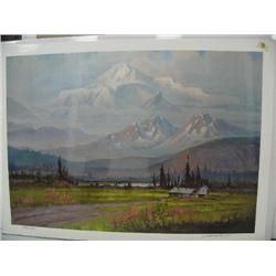 Scotty McDaniel's Print signed and numbered 412/950  16" x 23" IS cabin with Mt. McKinley (22)