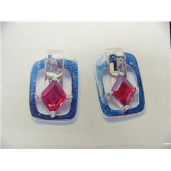 Garnet Earrings, 14 K yellow and white gold- garnets are diamond-shaped, faceted, approx. 1.00 carat