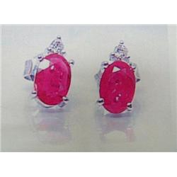 Ruby and Diamond Earrings, 14 K white gold- rubies are oval, faceted, approx. 1.05 carats, transpare