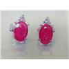 Image 1 : Ruby and Diamond Earrings, 14 K white gold- rubies are oval, faceted, approx. 1.05 carats, transpare