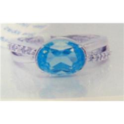 Blue Topaz and Diamond Lady's Ring, 14 K white gold- blue topaz is oval, faceted, approx. 2.00 carat
