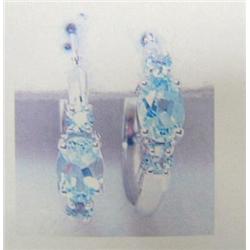 Aquamarine Hoop Earrings, 14 K white gold- aquamarine are oval and round, faceted, approx. 1.50 cara