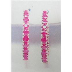 Ruby Hoop Earrings, 14 K yellow gold- rubies are round, faceted, approx. 3.00 carats, semi-transluce