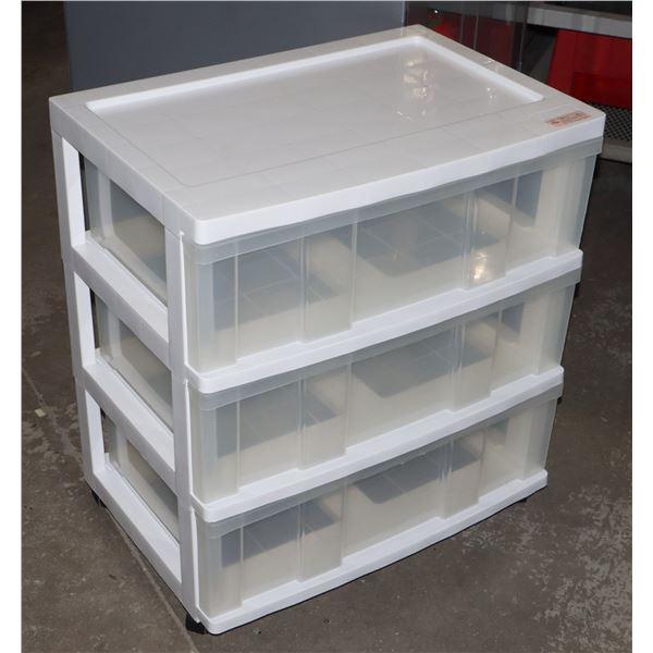 STORAGE PLASTIC CABINET ON WHEELS 24X27X16"