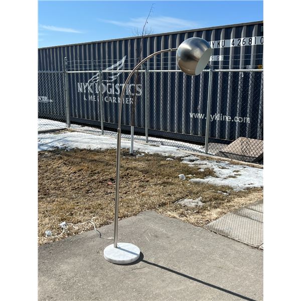 Marble Base Aluminum Shade Arc Floor Lamp - Works - small chip in base, see photos