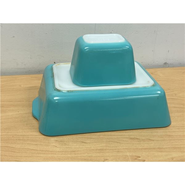 2 Turquoise Blue Pyrex Fridge Dishes 0501 & 0503 - no chips - see all photos