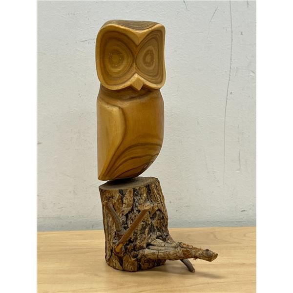 Norm Peterson (Winnipeg, Canada) Hand Crafted Owl on Wood Base 7.25" see all photos