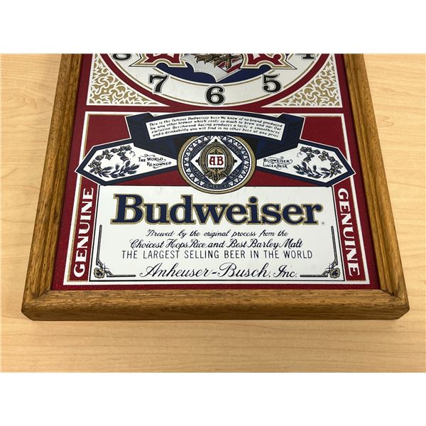 Vintage Budweiser Beer Framed Advertising Mirror / Clock - Approx
