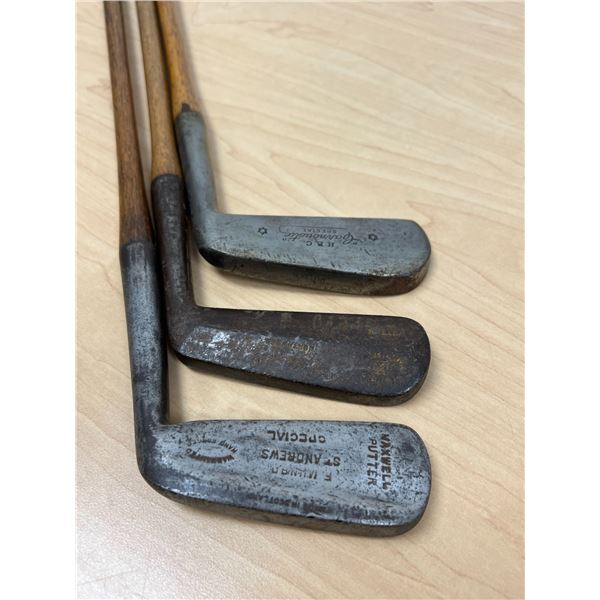 3 Antique Wood Shaft Putter Golf Clubs as pictured - approx: 35-36"