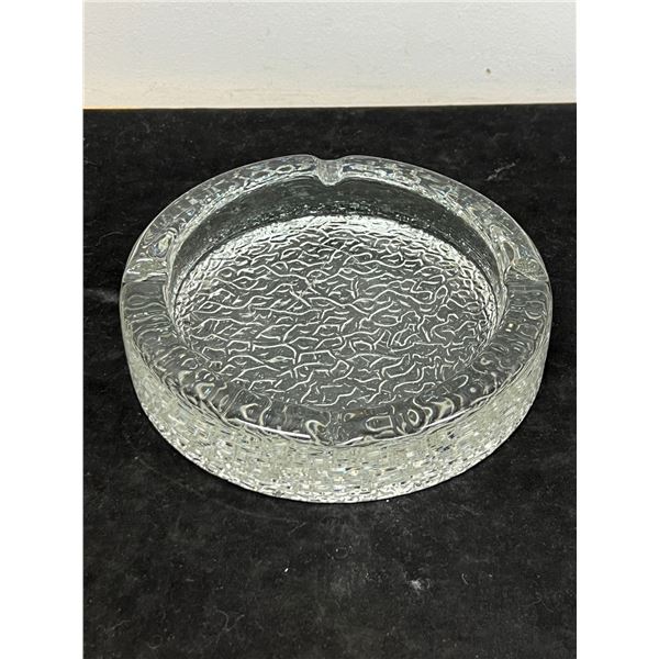 Mid Century Textured Large / Heavy Art Glass Ashtray Catchall 8"W & 1.75"T