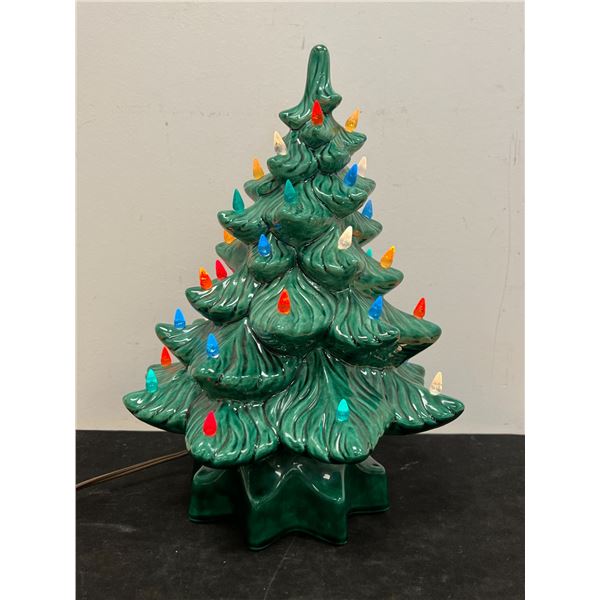 Vintage Ceramic Light Up Christmas Tree - Works - 13"T 9"W - missing one bulb
