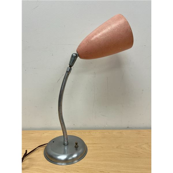 Vintage Pink Fiberglass Shade Chrome Gooseneck Table Lamp - Works 22.5" - see all photos