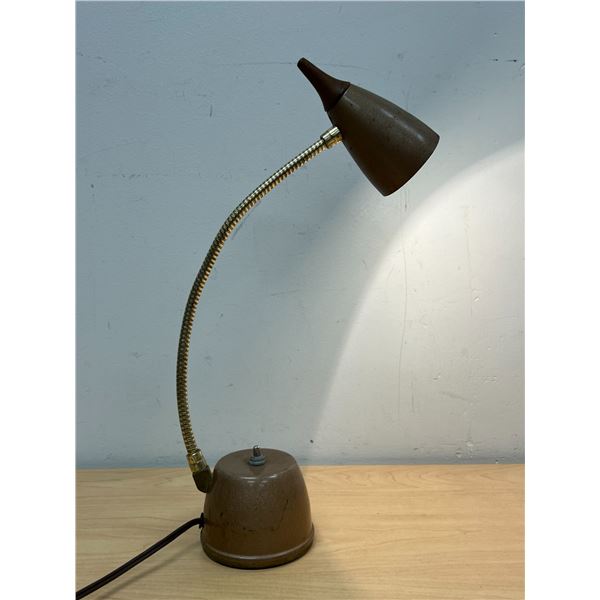 Vintage Metal / Wood Gooseneck Task Table Lamp - Works - 16" see all photos
