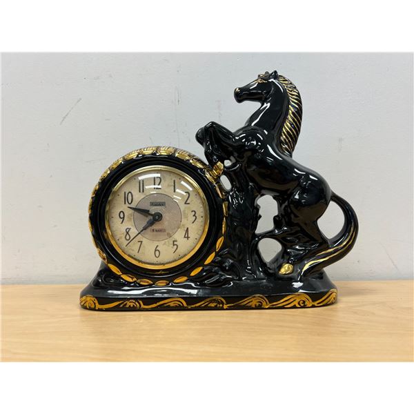 Vintage Wedgeport Fine China Hand Painted Horse w/ Snider 8-day Clock (not working)