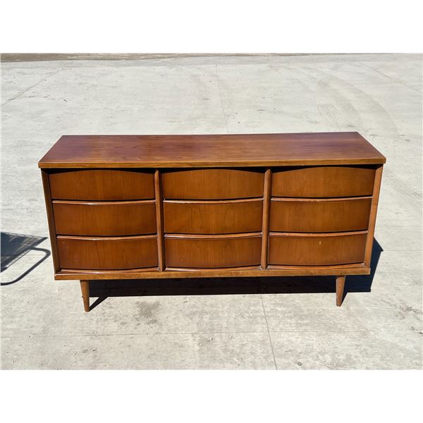 Mid Century Compact 9 Drawer Dresser - shows use/wear, see all photos 58 x 17.75 & 30"T