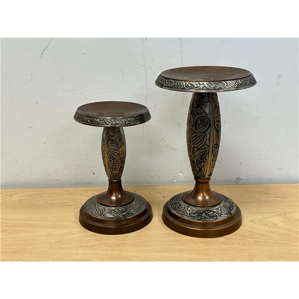 Vintage Metal / Copper / Brass Platform Candle Holders - taller one: 9"T 5.5"W