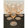 Image 1 : 6 Vintage Pink Wine Glasses with Floral Etching 6.5" tall nice overall